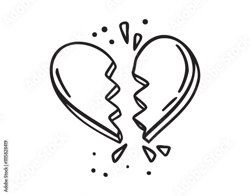 broken heart doodle hand drawn icon. Outline drawing broken heart line clipart symbol. The concept of separation