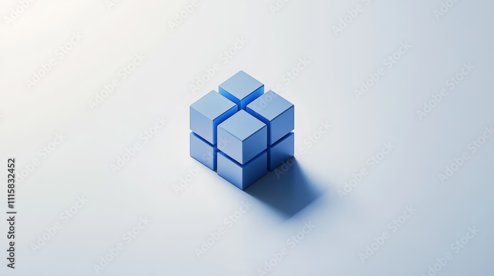 Abstract blue cube composed of smaller cubes on a white background. Abstract blue cube composed of smaller cubes on a white background.