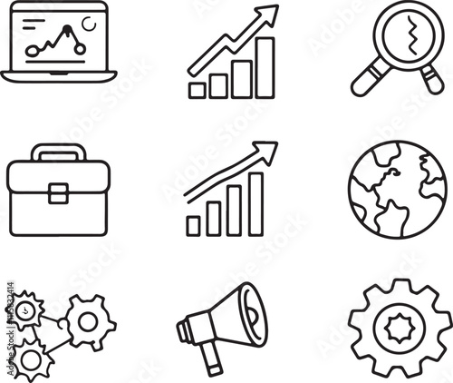 Set of marketing icon illustration business marketing digital analysis technology strategy