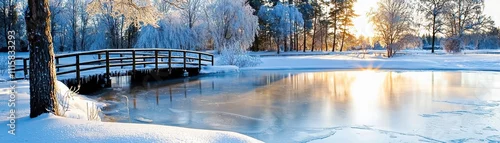 Panel kuchenny z motywem Serene Winter Landscape with Frosty Trees and Reflections on Frozen Lake