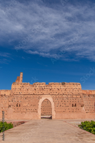 Architecture of the El Badii Palace, a vestige of the history of Marrakech in Morocco photo