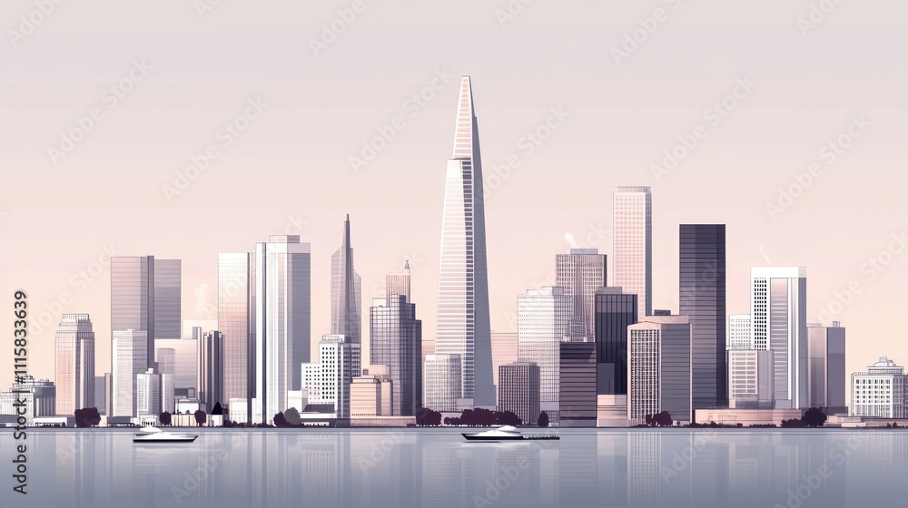 Obraz premium A Modern City Skyline Reflected in Calm Water