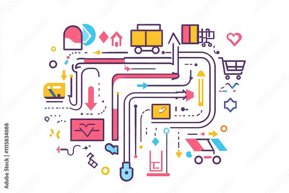 Obraz premium Modern Commerce Flow with Shopping Carts and Arrows