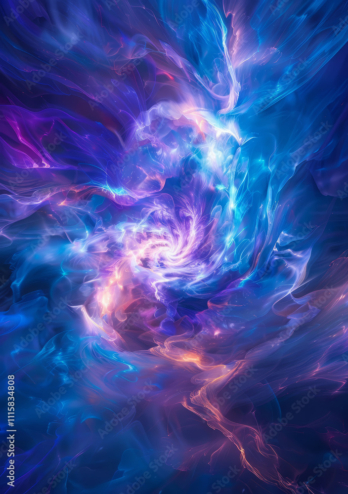 Obraz premium Cosmic abstract background, celestial blue and purple rays, otherworldly light interior wall