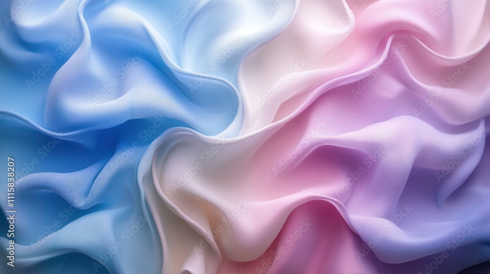 Obraz premium Abstract background of soft, flowing pastel blue, white, and pink fabric.