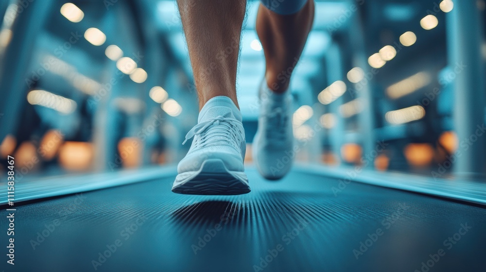 custom made wallpaper toronto digitalClose-up of running shoes on treadmill in glowing gym, fitness lifestyle, exercise routine, health, modern cardio training, sleek equipment, active determination, indoors, motion, sport