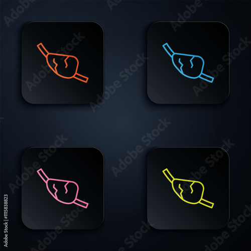 Color neon line Pirate eye patch icon isolated on black background. Pirate accessory. Set icons in square buttons. Vector