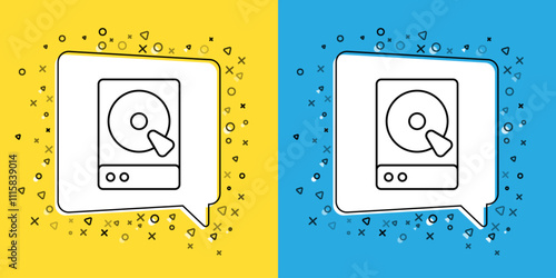 Set line Hard disk drive HDD icon isolated on yellow and blue background. Vector
