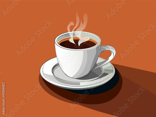 Vector illustration of delicious aromatic Americano coffee poured into a mug.