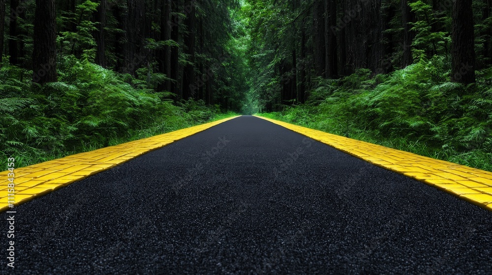 Obraz premium Yellow Brick Road Magical Forest Path Fantasy Journey Asphalt Road