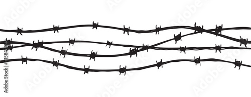 Barbwire fence background. Black sketch vector illustration. Design element for military, security, prison, slavery concept