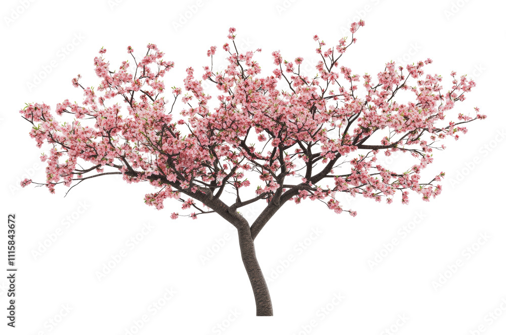 Fototapeta premium Pink blossom tree in full bloom during spring, cut out - stock png.