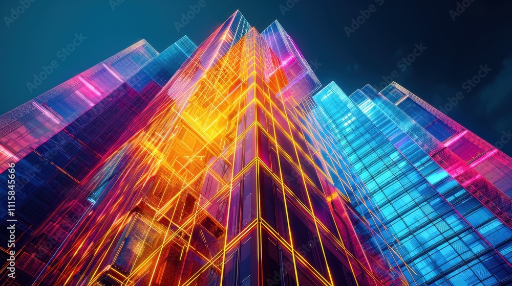 custom made wallpaper toronto digitalA time-lapse view of a skyscraper rising over several weeks, showcasing different phases of construction with vibrant blueprints overlaying the image