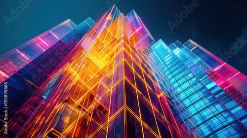 Wallpaper Mural A time-lapse view of a skyscraper rising over several weeks, showcasing different phases of construction with vibrant blueprints overlaying the image  Torontodigital.ca