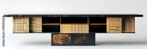 Modern Bamboo & Black Marble Cabinet - Illustration