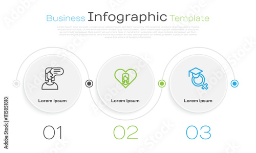 Set line Female opinion, Heart with female and Teacher. Business infographic template. Vector