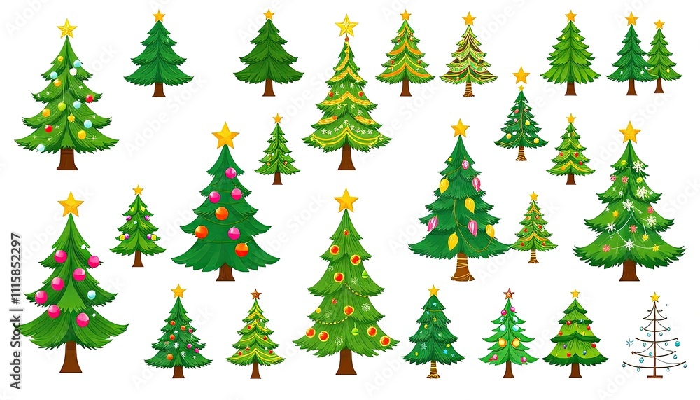 Obraz premium set of christmas trees isolated on white background