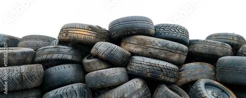 Pile of worn tires isolated on transparent background. Generative AI photo