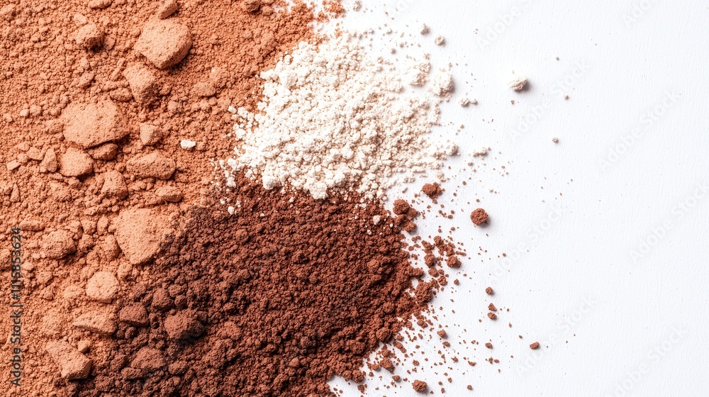 A pile of different colored powders, including brown and white A pile of different colored powders, including brown and white