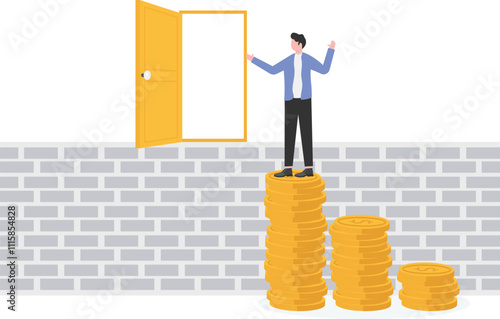 Businesspeople with money - Two people with business income and profits lifting dollar coin celebrating financial success and profitable company.

