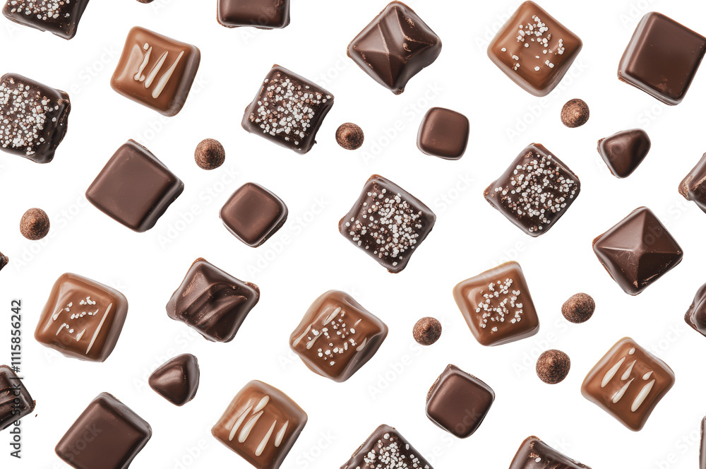Neatly arranged assorted chocolates, cut out - stock png. Neatly arranged assorted chocolates, cut out - stock png.