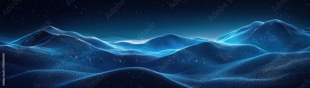 ** Stunning Abstract Digital Landscape of Glowing Blue Waves Under a Starry Night Sky with a Futuristic and Dreamlike Atmosphere..** ** Stunning Abstract Digital Landscape of Glowing Blue Waves Under a Starry Night Sky with a Futuristic and Dreamlike Atmosphere..**