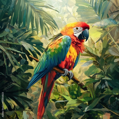 Wallpaper Mural Vibrant macaw in lush rainforest habitat wildlife photography nature exploration close-up view colorful avian beauty Torontodigital.ca