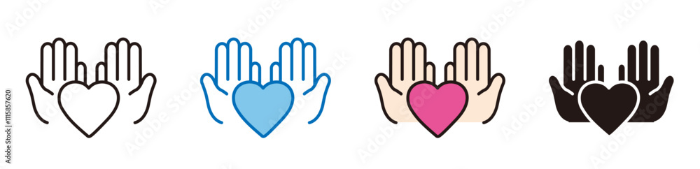 Obraz premium ハートを持っている手のアイコン。恋愛、医療、支援のイメージ。