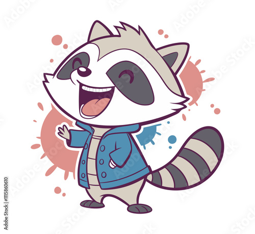 a cartoon raccoon standing on its hind legs, raccoon coloring, smiley face raccoon cute cartoon