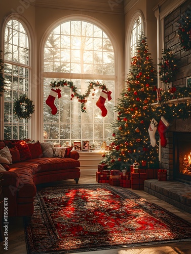 Warm atmosphere during Christmas gives feeling of happiness, peace and friendliness, used as advertisement, decoration during Christmas season to create impressive atmosphere and attract the audience