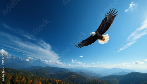 Wallpaper Mural Eagle soaring over majestic mountain landscape with blue sky Torontodigital.ca