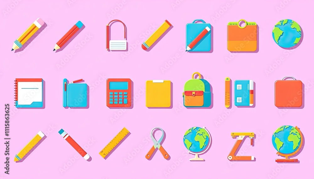 school stationery icons. school stationery set. back to school