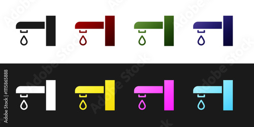 Set Water tap icon isolated on black and white background. Vector