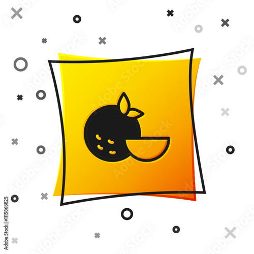 Black Orange fruit icon isolated on white background. Yellow square button. Vector