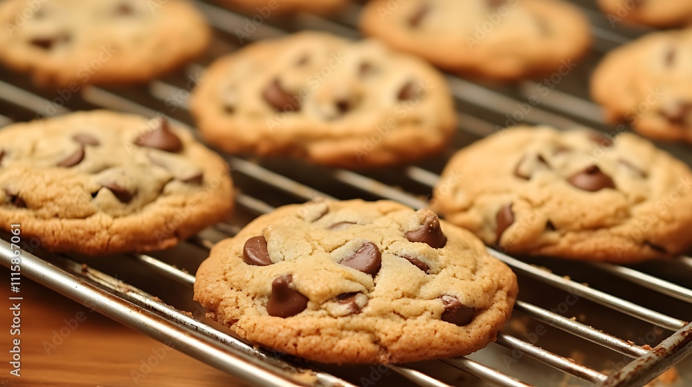 Freshly Baked Chocolate Chip Cookies on a Cooling Rack Freshly Baked Chocolate Chip Cookies on a Cooling Rack