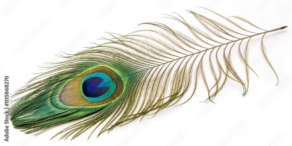 Obraz premium Detailed Peacock Feather Isolated on Transparent Background for Creative Design Projects