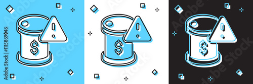 Set Drop in crude oil price icon isolated on blue and white, black background. Oil industry crisis concept. Vector
