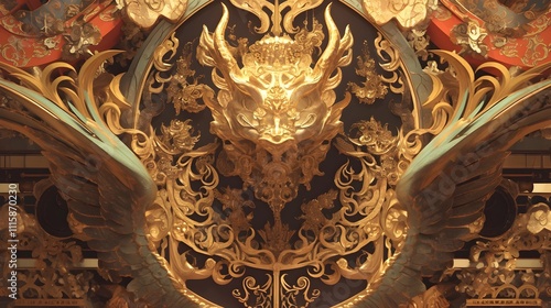 Ornate Allegorical Depiction of the Economy Adorned with Symbols of Wealth Power and Prosperity