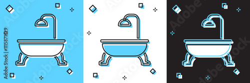 Set Bathtub icon isolated on blue and white, black background. Vector
