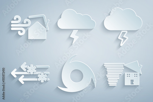 Set Tornado, Storm, Wind and snow, swirl, and icon. Vector