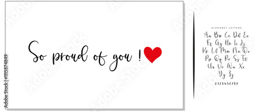 So proud of you vector lettering. Hand drawn pen calligraphy. Modern line lettering. Positive quote, happiness expression, motivational and inspirational saying. Greeting card.