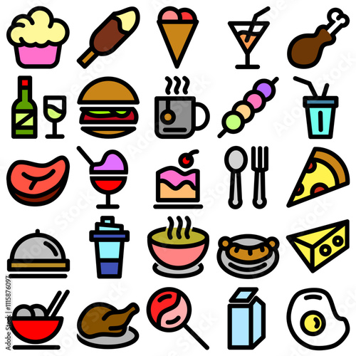 25 set icon food and drinks