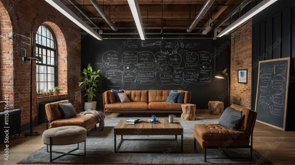 Fototapeta premium interior of a restaurant,a_startupstyle_meeting_room_with_beanbags,generative ai