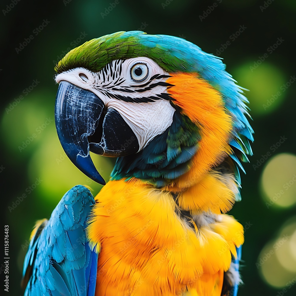 Fototapeta premium Tropical Wildlife Vibrant Parrot Colors Blue Yellow Exotic Bird Beauty Image