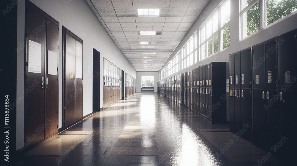 Empty school hallway, a silent testament to the passage of time and the fleeting nature of youth, where memories of laughter and learning linger in the air, waiting to be rediscovered. Empty school hallway, a silent testament to the passage of time and the fleeting nature of youth, where memories of laughter and learning linger in the air, waiting to be rediscovered.