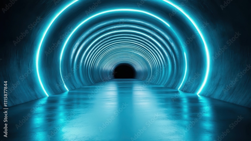 A remarkable circular tunnel with evenly spaced concentric blue light patterns evokes a sense of adventure and the pursuit of knowledge as one steps into the future. A remarkable circular tunnel with evenly spaced concentric blue light patterns evokes a sense of adventure and the pursuit of knowledge as one steps into the future.