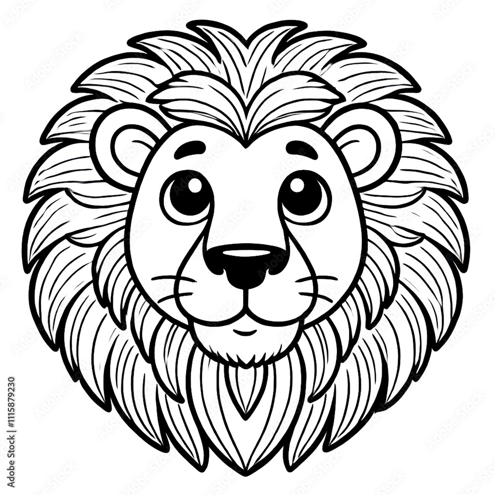 Decorative Line Art Illustration of a Lion Head with a Detailed Mane Decorative Line Art Illustration of a Lion Head with a Detailed Mane