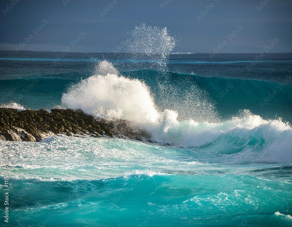 an impressive display of crashing waves and vibrant turquoise ocean an impressive display of crashing waves and vibrant turquoise ocean