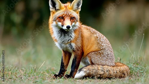 Wallpaper Mural A red fox sitting gracefully on the grass, showcasing its vibrant fur and attentive expression. Torontodigital.ca