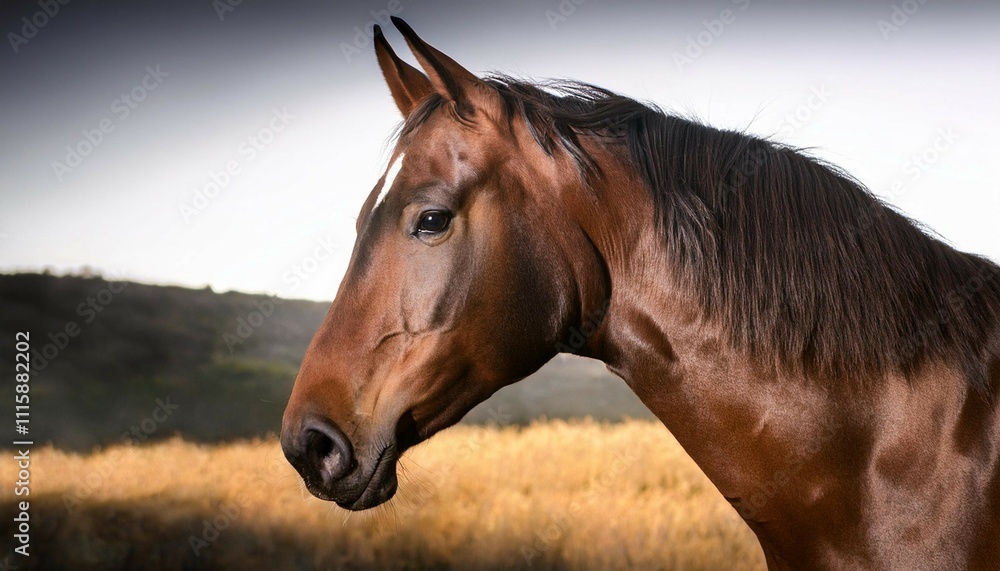Obraz premium the image captures the horse s elegant features including its pristine glossy coat that shines with subtle reflections of light